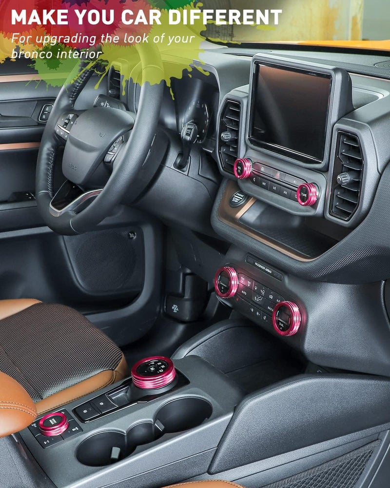 Savadicar CKT02 Billet Aluminum Control Knob Trim Sets, Headlight/4WD/HVAC Climate Control Knob Bezels, Air Conditioner/Radio Switch Cover for 2021-2025 Ford Bronco Sport, Interior Accessories, Pink - Image 2